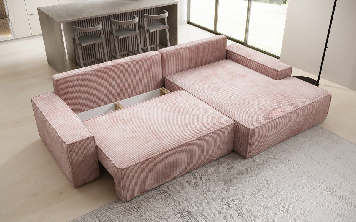 Luxusbetten24 Designer Sofa Verona Cord Breite Ottomane Schlaffunktion