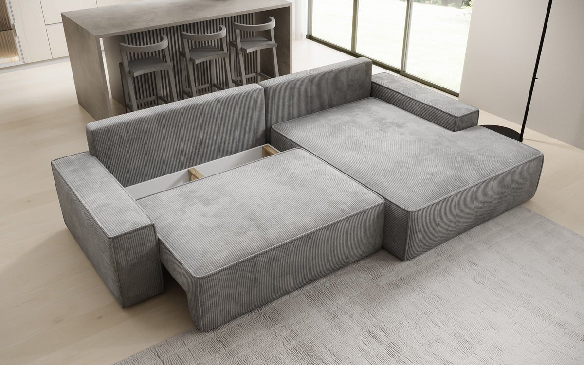 Luxusbetten24 Designer Sofa Verona Cord Breite Ottomane Schlaffunktion