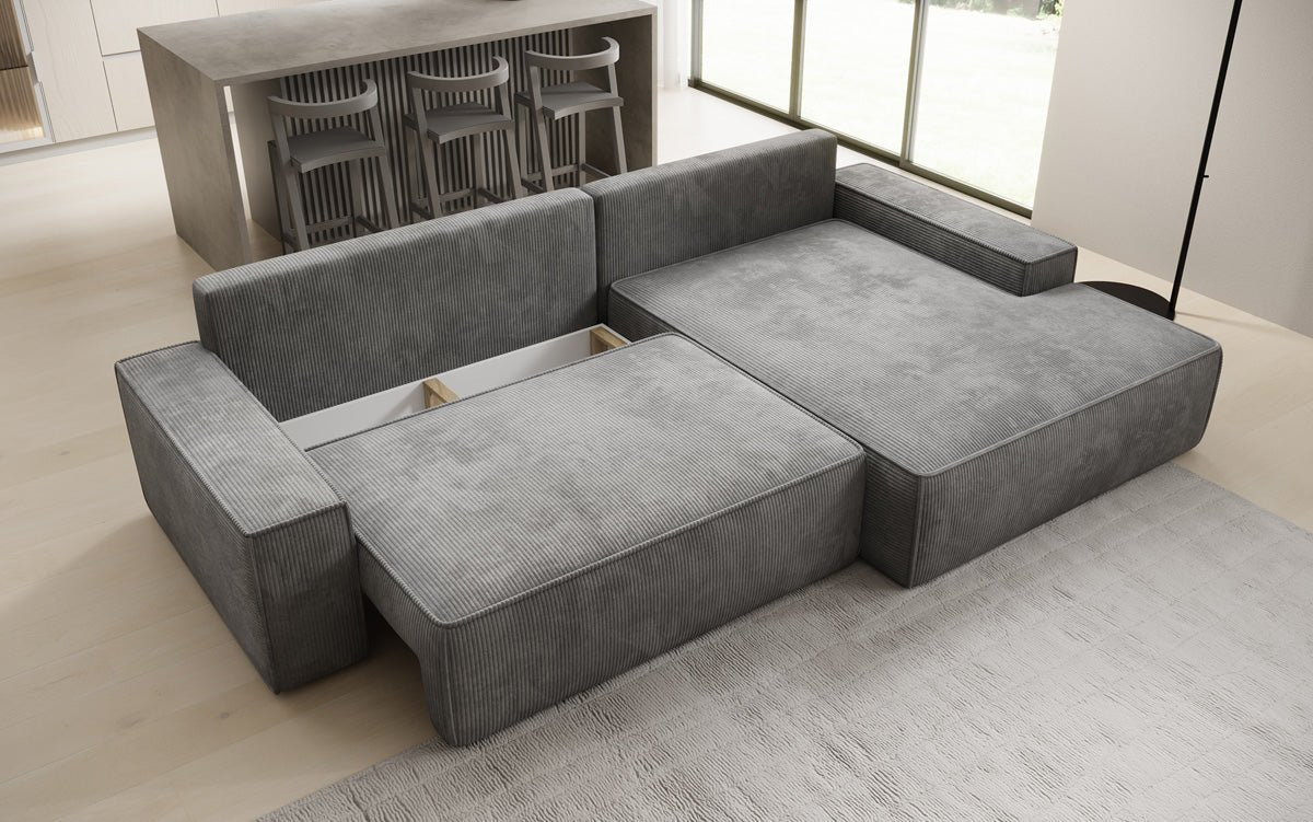 Luxusbetten24 Designer Sofa Verona Cord Breite Ottomane Schlaffunktion