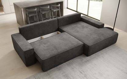 Luxusbetten24 Designer Sofa Verona Cord Breite Ottomane Schlaffunktion