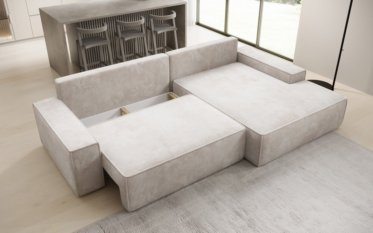 Luxusbetten24 Designer Sofa Verona Cord Breite Ottomane Schlaffunktion