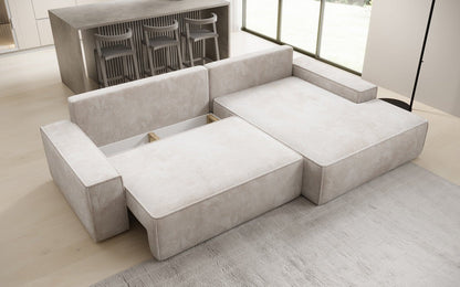Luxusbetten24 Designer Sofa Verona Cord Breite Ottomane Schlaffunktion