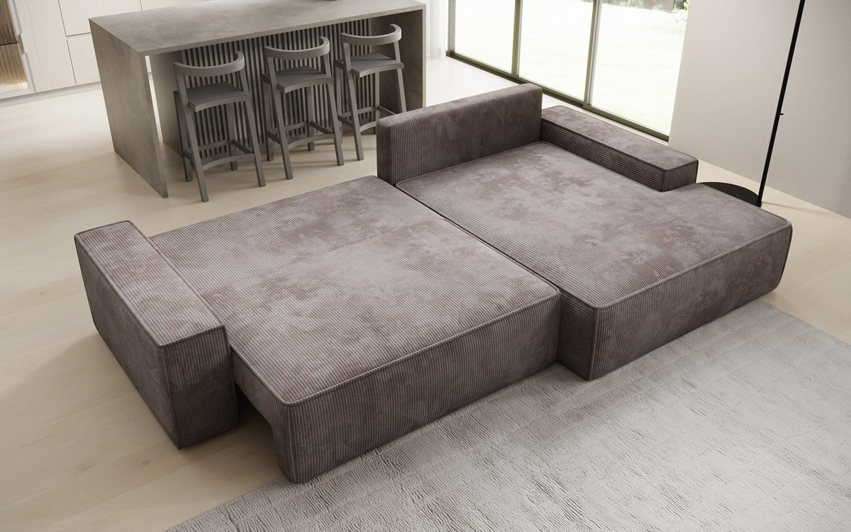Luxusbetten24 Designer Sofa Verona Cord Breite Ottomane Schlaffunktion