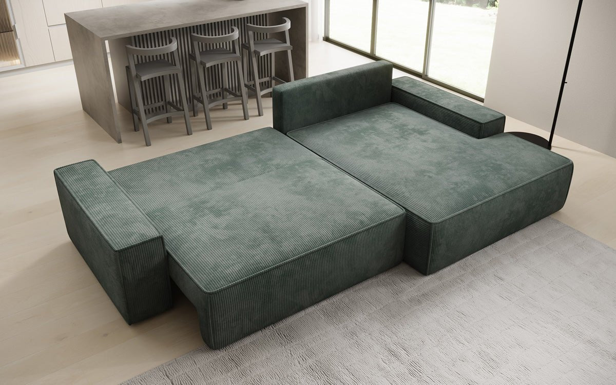 Luxusbetten24 Designer Sofa Verona Cord Breite Ottomane Schlaffunktion