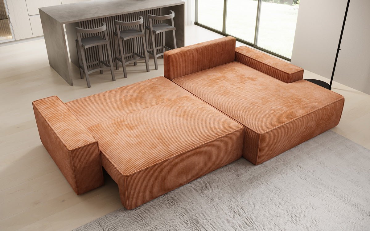 Luxusbetten24 Designer Sofa Verona Cord Breite Ottomane Schlaffunktion