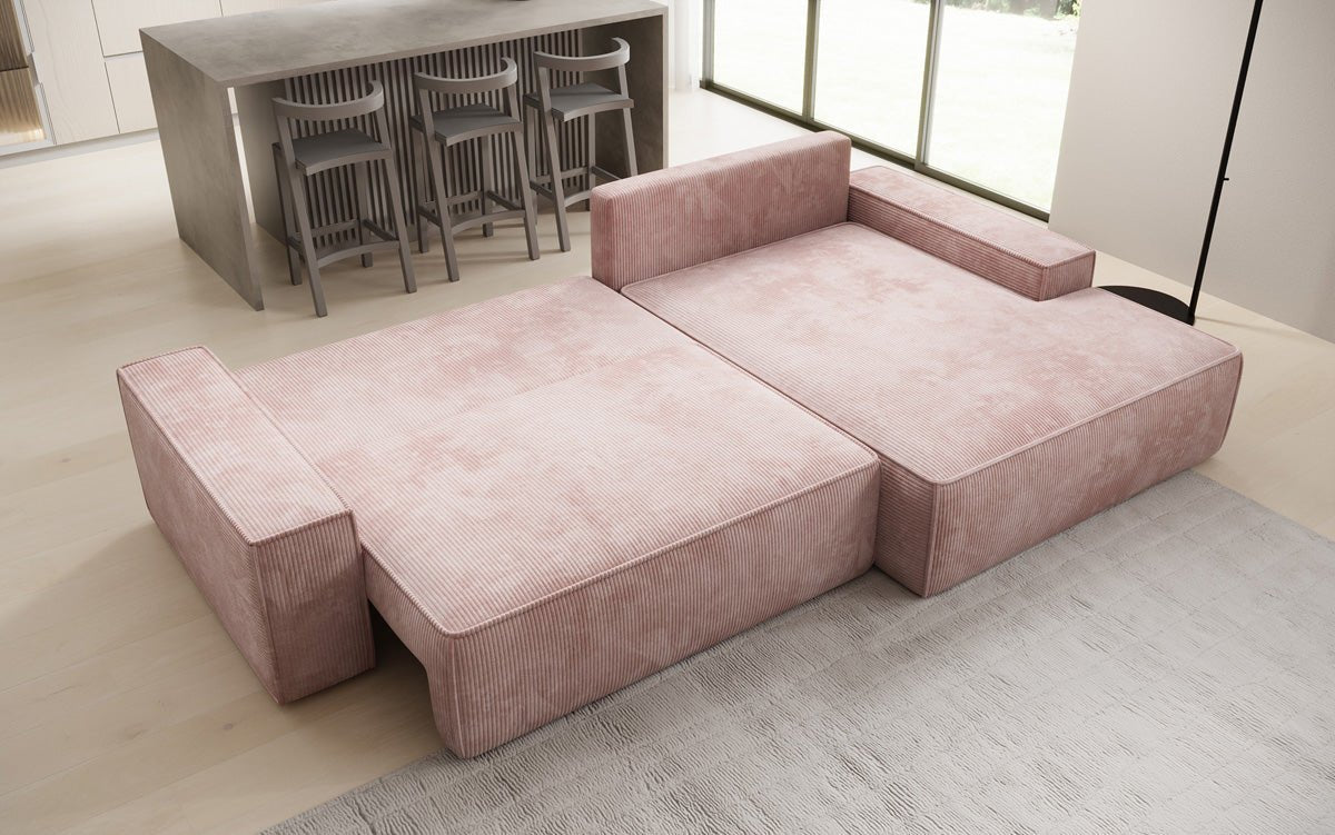 Luxusbetten24 Designer Sofa Verona Cord Breite Ottomane Schlaffunktion