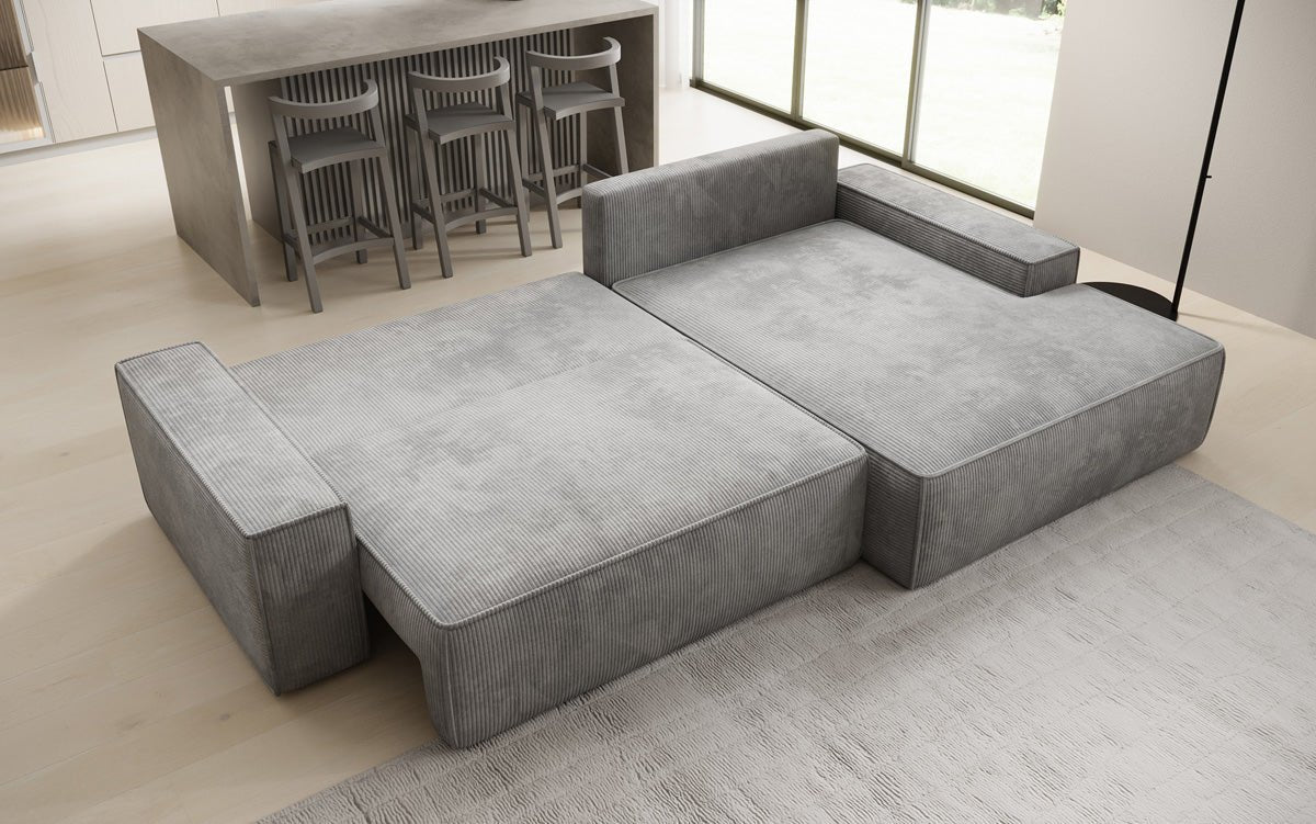 Luxusbetten24 Designer Sofa Verona Cord Breite Ottomane Schlaffunktion