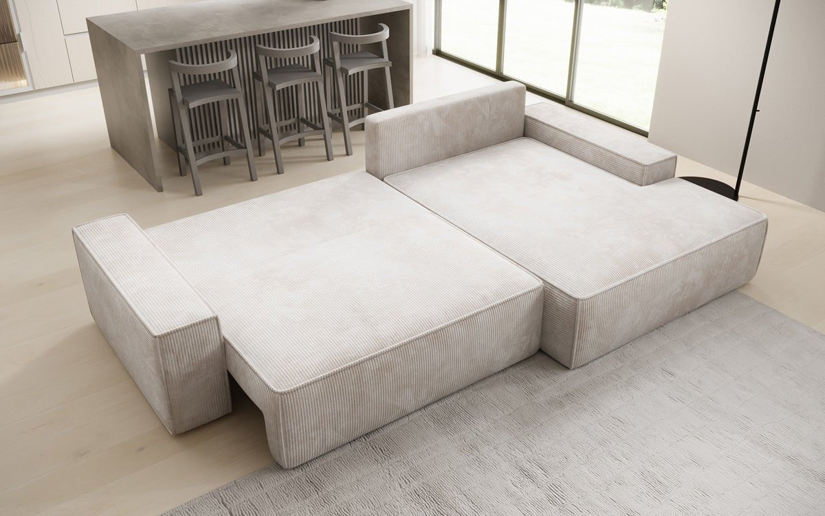 Luxusbetten24 Designer Sofa Verona Cord Breite Ottomane Schlaffunktion