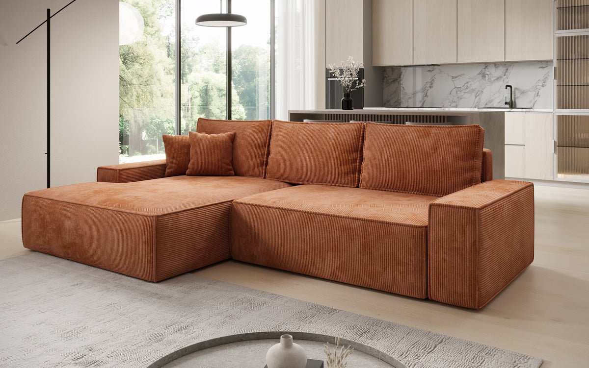 Luxusbetten24 Designer Sofa Verona Cord Breite Ottomane Schlaffunktion
