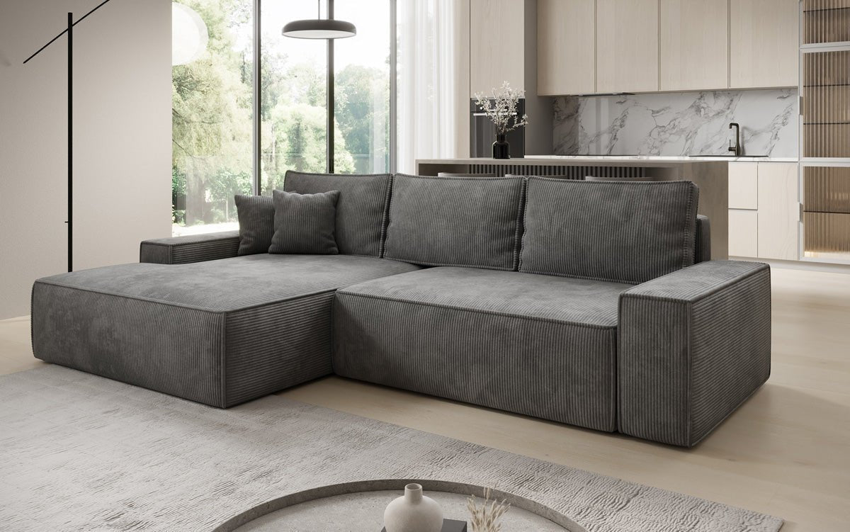 Luxusbetten24 Designer Sofa Verona Cord Breite Ottomane Schlaffunktion