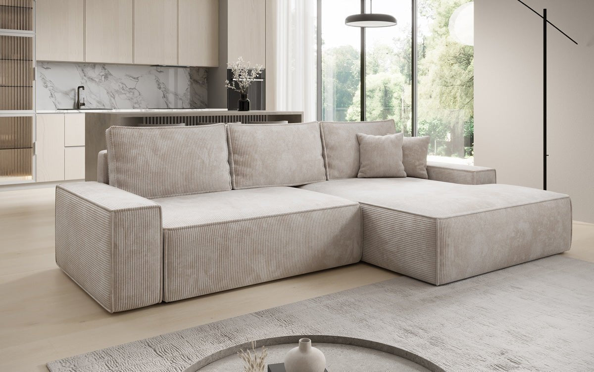 Luxusbetten24 Designer Sofa Verona Cord Breite Ottomane Schlaffunktion
