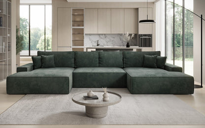 Luxusbetten24 Designer Sofa Verona U mit Ottomane, Schlaffunktion, Cord