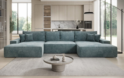 Luxusbetten24 Designer Sofa Verona U mit Ottomane, Schlaffunktion, Cord