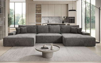 Luxusbetten24 Designer Sofa Verona U mit Ottomane, Schlaffunktion, Cord
