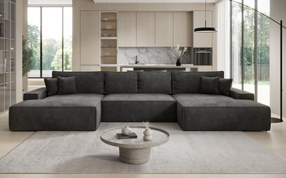 Luxusbetten24 Designer Sofa Verona U mit Ottomane, Schlaffunktion, Cord