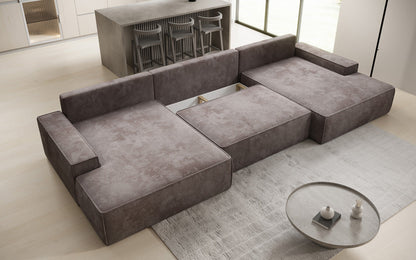 Luxusbetten24 Designer Sofa Verona U mit Ottomane, Schlaffunktion, Cord