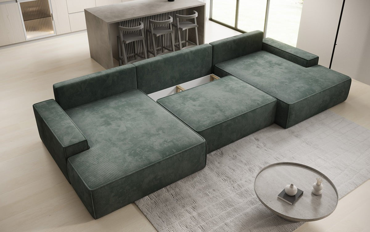 Luxusbetten24 Designer Sofa Verona U mit Ottomane, Schlaffunktion, Cord