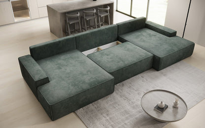 Luxusbetten24 Designer Sofa Verona U mit Ottomane, Schlaffunktion, Cord