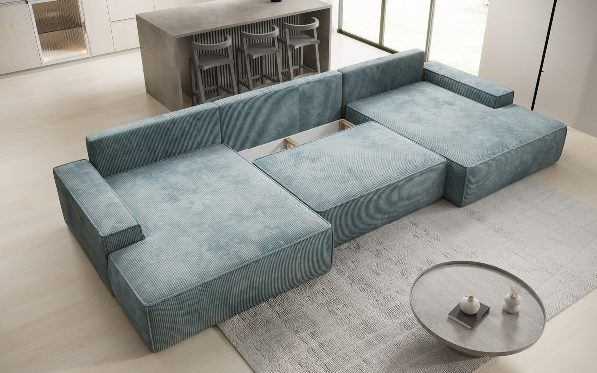 Luxusbetten24 Designer Sofa Verona U mit Ottomane, Schlaffunktion, Cord