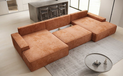Luxusbetten24 Designer Sofa Verona U mit Ottomane, Schlaffunktion, Cord