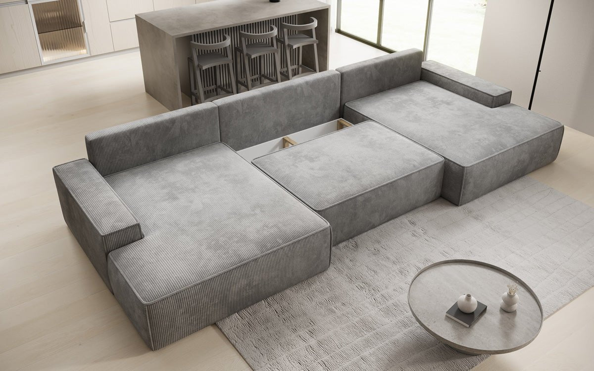 Luxusbetten24 Designer Sofa Verona U mit Ottomane, Schlaffunktion, Cord