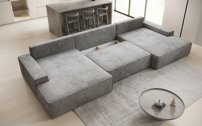 Luxusbetten24 Designer Sofa Verona U mit Ottomane, Schlaffunktion, Cord