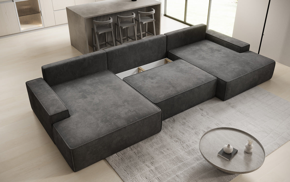 Luxusbetten24 Designer Sofa Verona U mit Ottomane, Schlaffunktion, Cord