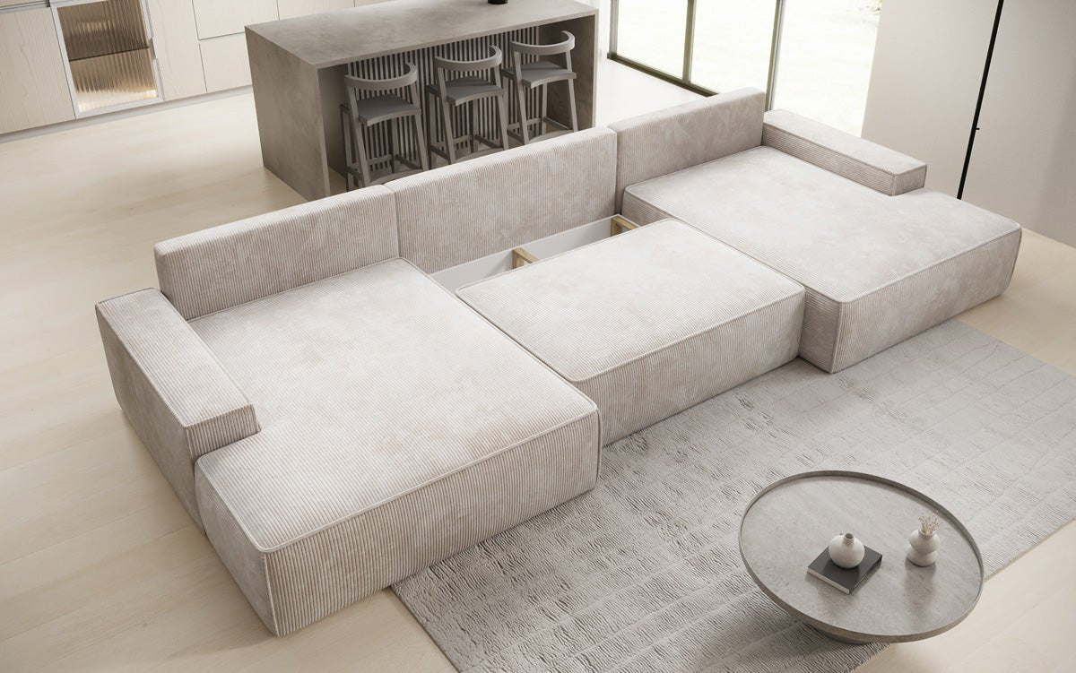Luxusbetten24 Designer Sofa Verona U mit Ottomane, Schlaffunktion, Cord