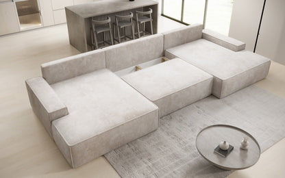 Luxusbetten24 Designer Sofa Verona U mit Ottomane, Schlaffunktion, Cord
