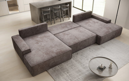 Luxusbetten24 Designer Sofa Verona U mit Ottomane, Schlaffunktion, Cord