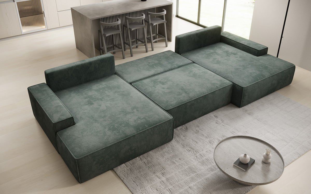 Luxusbetten24 Designer Sofa Verona U mit Ottomane, Schlaffunktion, Cord