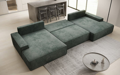 Luxusbetten24 Designer Sofa Verona U mit Ottomane, Schlaffunktion, Cord