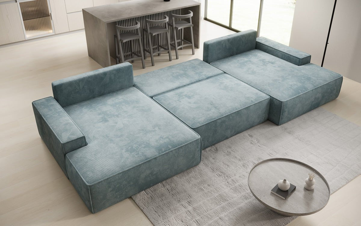 Luxusbetten24 Designer Sofa Verona U mit Ottomane, Schlaffunktion, Cord