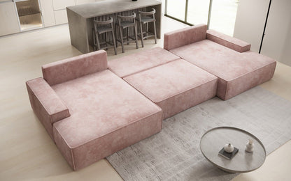 Luxusbetten24 Designer Sofa Verona U mit Ottomane, Schlaffunktion, Cord