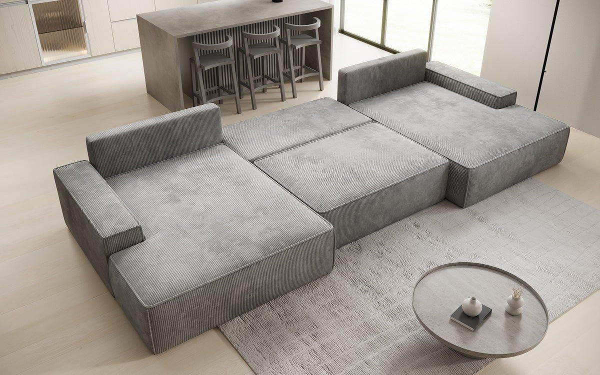 Luxusbetten24 Designer Sofa Verona U mit Ottomane, Schlaffunktion, Cord