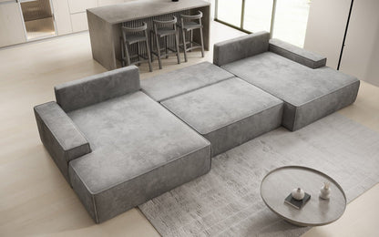 Luxusbetten24 Designer Sofa Verona U mit Ottomane, Schlaffunktion, Cord