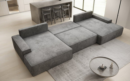 Luxusbetten24 Designer Sofa Verona U mit Ottomane, Schlaffunktion, Cord