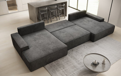 Luxusbetten24 Designer Sofa Verona U mit Ottomane, Schlaffunktion, Cord
