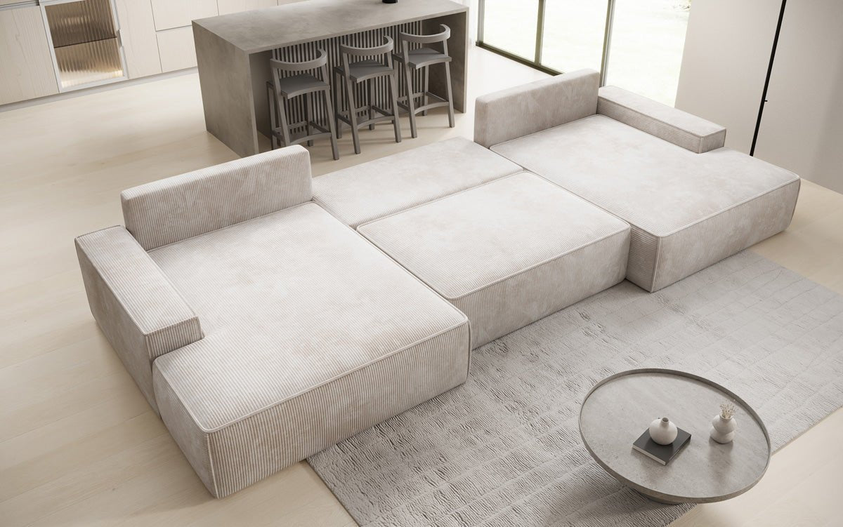 Luxusbetten24 Designer Sofa Verona U mit Ottomane, Schlaffunktion, Cord