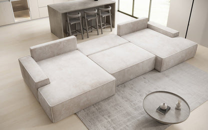Luxusbetten24 Designer Sofa Verona U mit Ottomane, Schlaffunktion, Cord