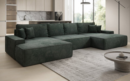 Luxusbetten24 Designer Sofa Verona U mit Ottomane, Schlaffunktion, Cord