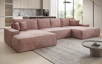 Luxusbetten24 Designer Sofa Verona U mit Ottomane, Schlaffunktion, Cord