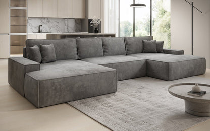 Luxusbetten24 Designer Sofa Verona U mit Ottomane, Schlaffunktion, Cord