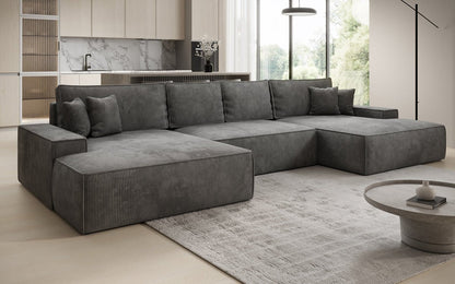 Luxusbetten24 Designer Sofa Verona U mit Ottomane, Schlaffunktion, Cord