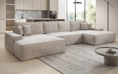 Luxusbetten24 Designer Sofa Verona U mit Ottomane, Schlaffunktion, Cord
