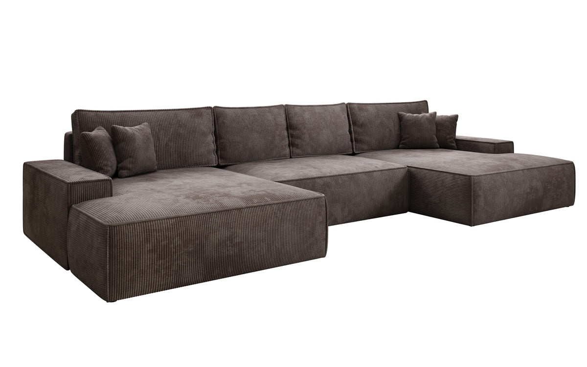 Luxusbetten24 Designer Sofa Verona U mit Ottomane, Schlaffunktion, Cord