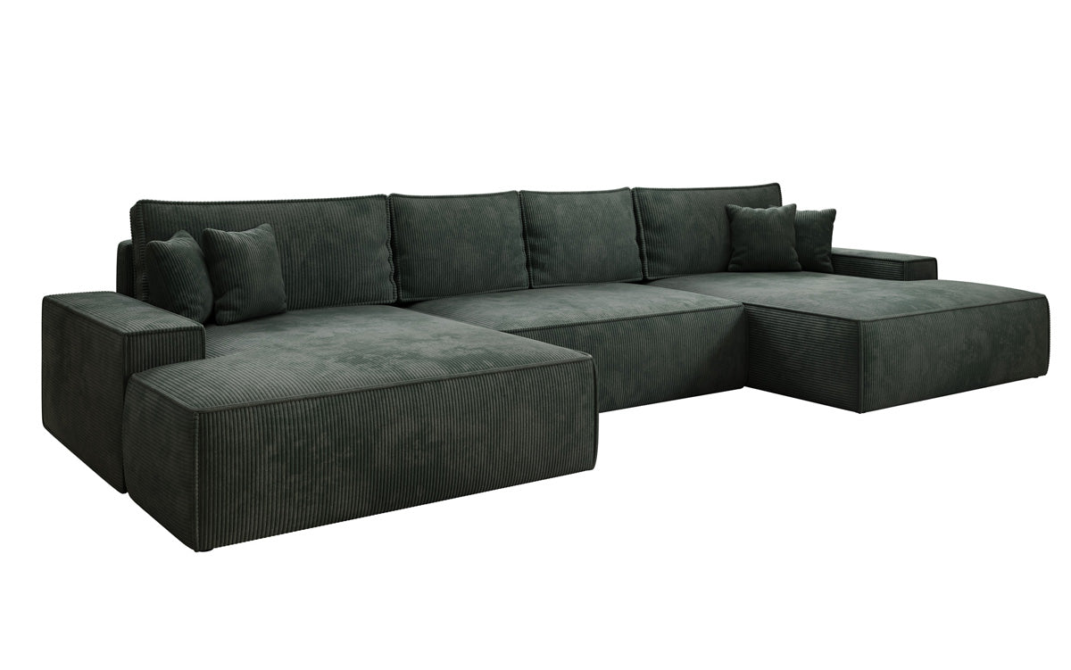 Luxusbetten24 Designer Sofa Verona U mit Ottomane, Schlaffunktion, Cord