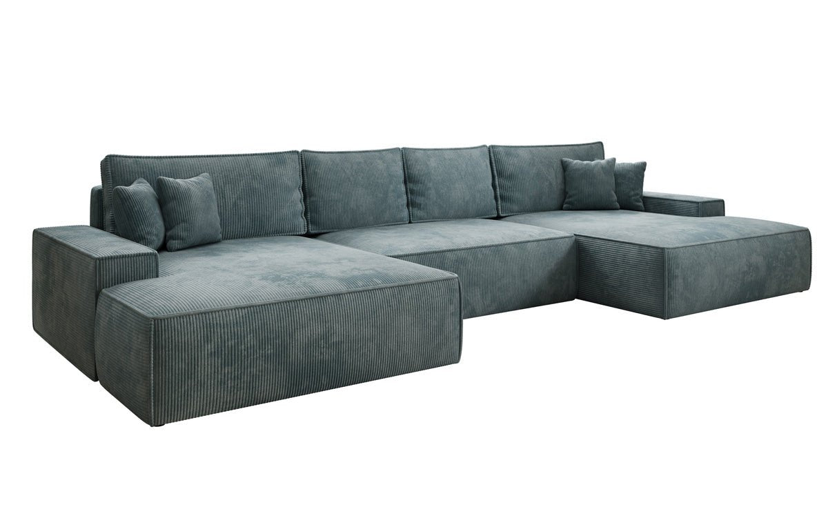 Luxusbetten24 Designer Sofa Verona U mit Ottomane, Schlaffunktion, Cord