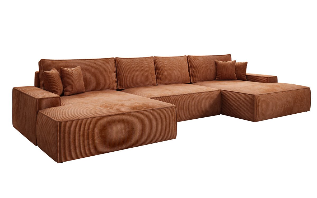 Luxusbetten24 Designer Sofa Verona U mit Ottomane, Schlaffunktion, Cord