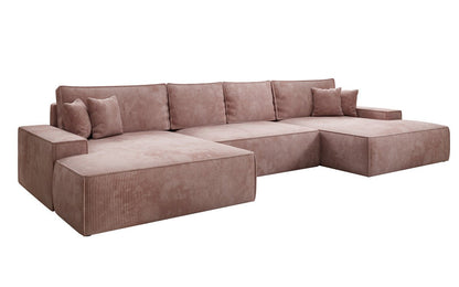 Luxusbetten24 Designer Sofa Verona U mit Ottomane, Schlaffunktion, Cord